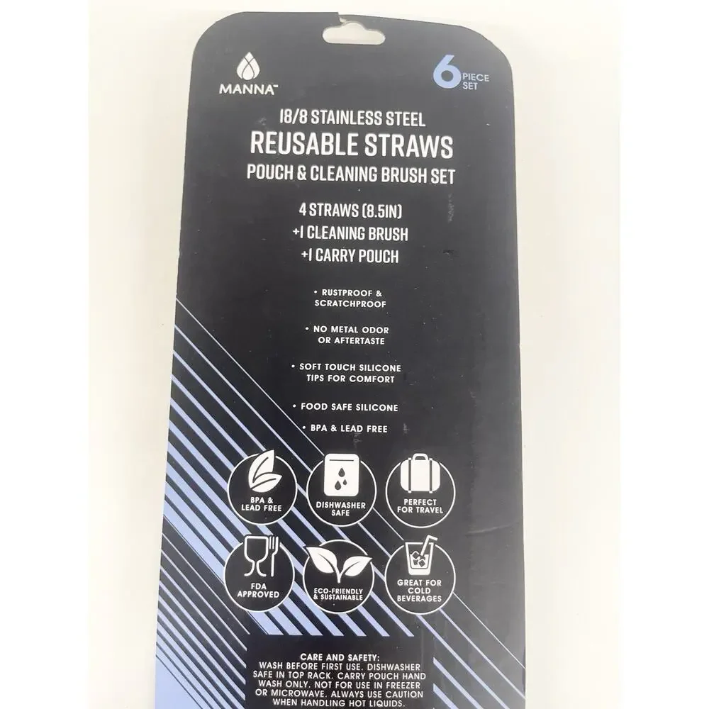 Set of 6 Stainless Steel Reusable Straw Pouch & Cleaning‎ Brush Set TEAL